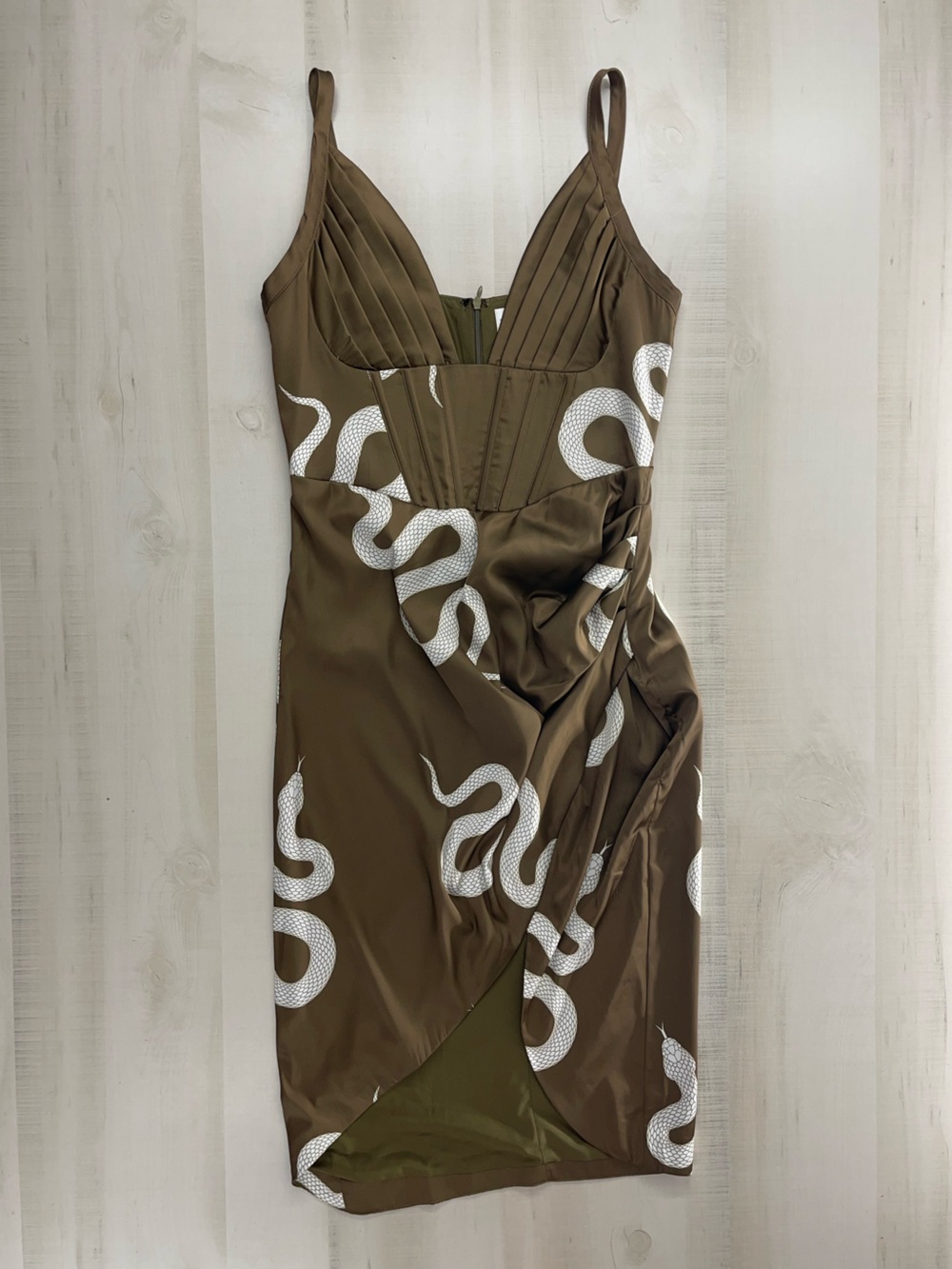 AVERIE corset corina snake printed sexy event dress green silky M - Picture 1 of 7